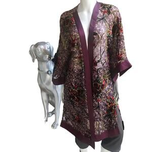 Band of Gypsies Floral Velvet Open Front Robe Cardigan Women's Size XS/S